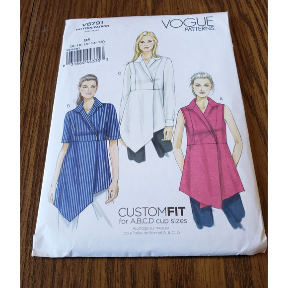 Vogue Pattern #V8791 Easy Sizes 8-16 Semi-fitted, Mock Wrap, Pullover Top Tunic - Picture 1 of 6